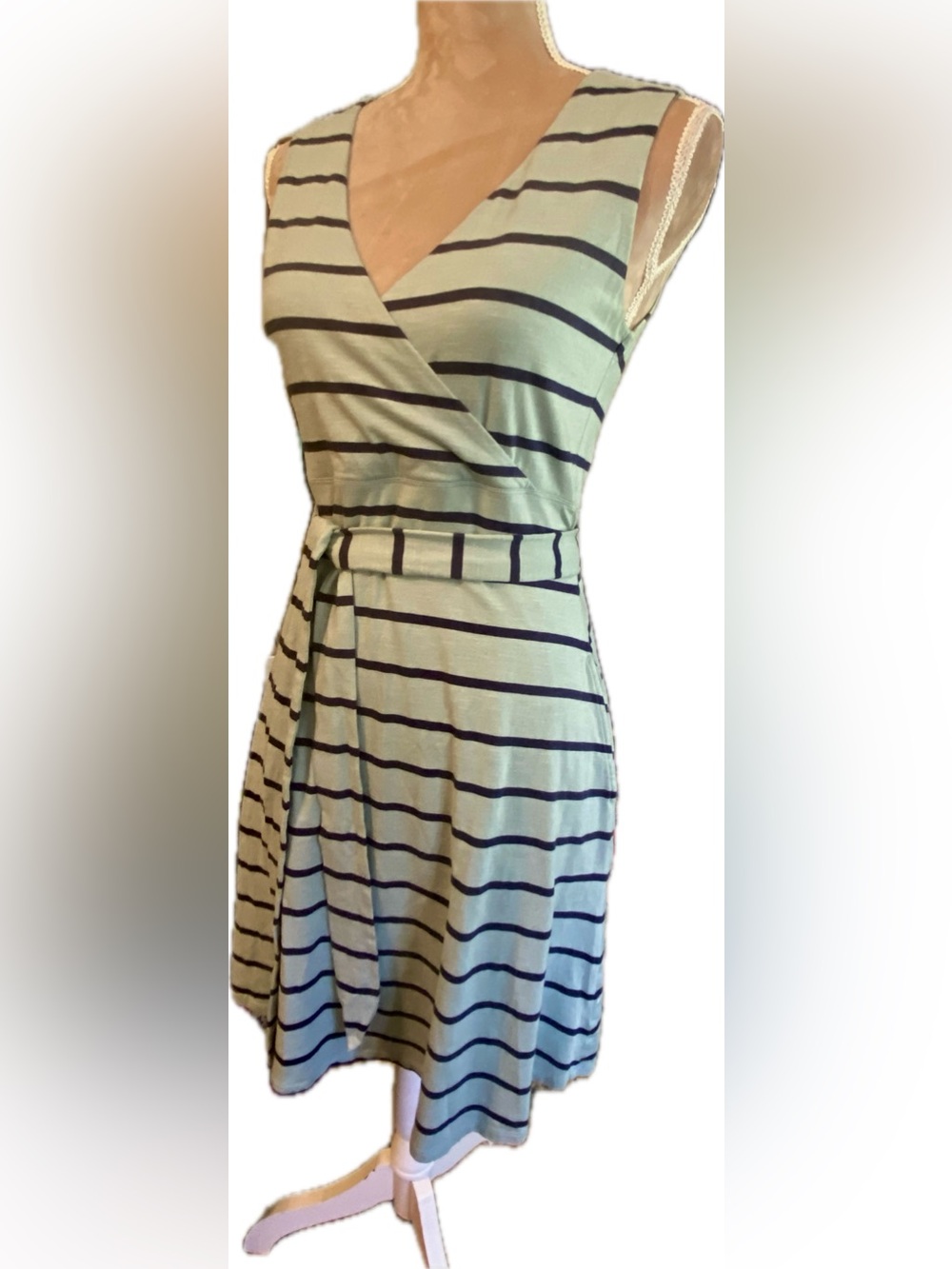 Toad&Co Mint Green and Navy Striped Faux Wrap Dress